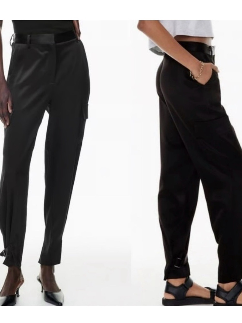 Aritzia Babaton Black Refined Satin Cargo Pants Size 10